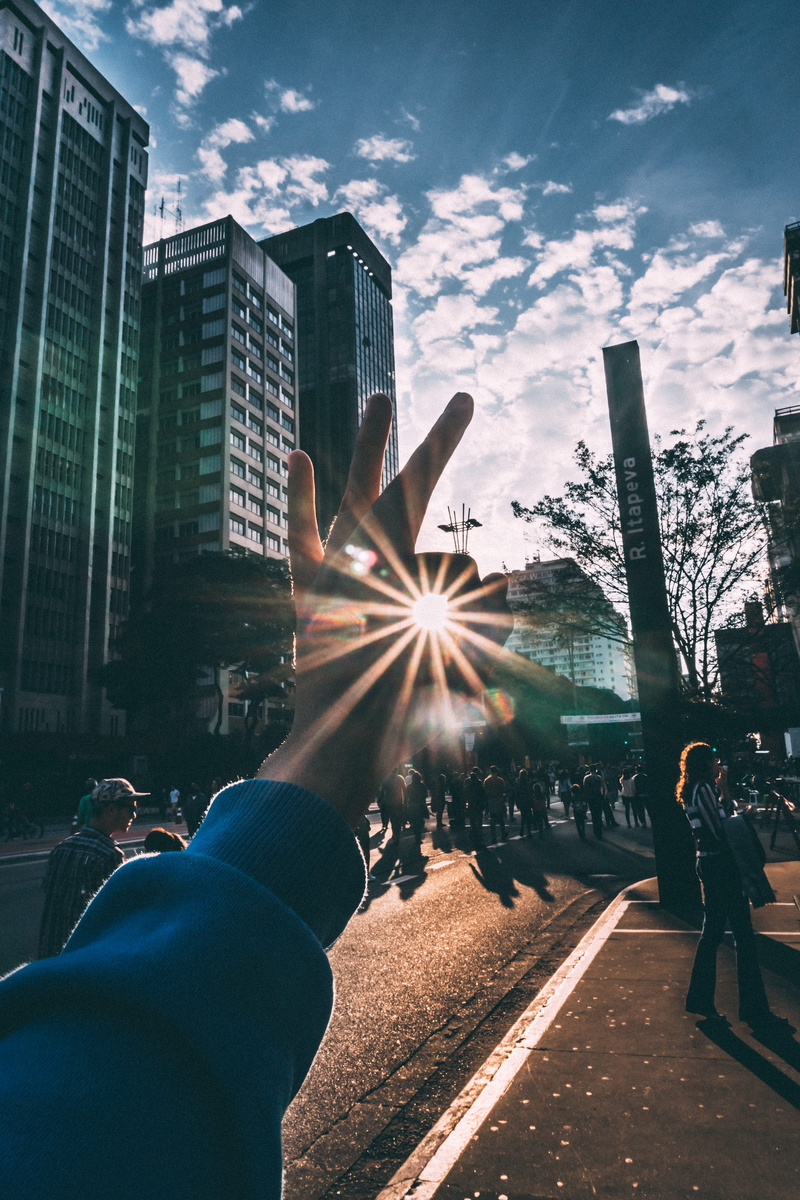 building, ray of sunshine, human body part, human hand, city, skyscraper, skyline, street, architecture, lifestyles, crowd, group, building exterior, 5K