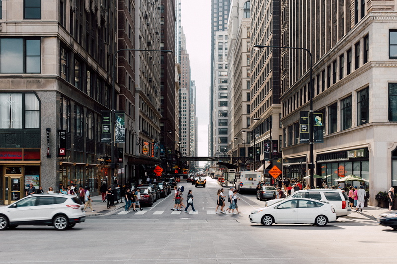 traffic, crowd, street, cityscape, 5K, office building exterior, group of people, day, transportation, pedestrian, city, building, facade, people, urban