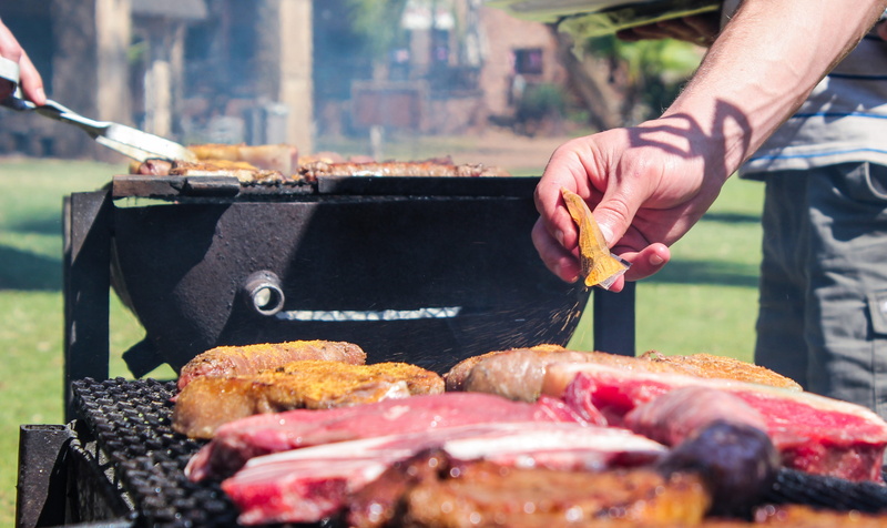 raw, human body part, kitchen utensil, barbecue, hand, day, hot, delicious, fire, serving tongs, black, outdoors, sunny, bunch, meats, cuisine, kuier, south africa
