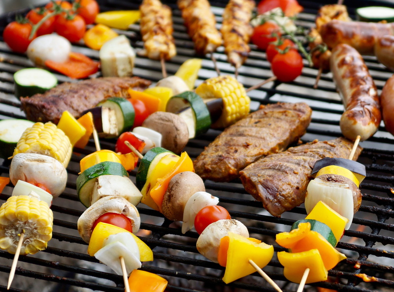 tablegrill, stainless, ready-to-eat, coal, grilled, marinated, heat, sausage, marinade, sausages, fry, vegetables, grilled meats, still life, grill, celebration