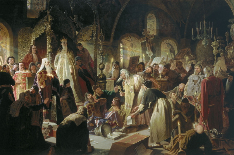 Christianity, the throne, Vasily PEROV, 1080P, The dispute about faith, oil, Canvas, Queen, 1881, Orthodoxy