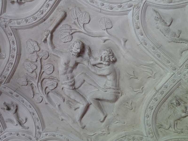 dispute, the past, carving, abel, indoors, cain, creativity, image, pattern, architecture, representation, low angle view, human representation, full frame
