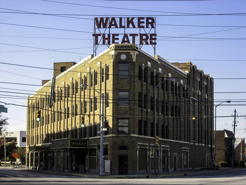 clear sky, building, power supply, cable, madame walker theatre, city, indianapolis, power line, outdoors, day, electricity, center, building Exterior
