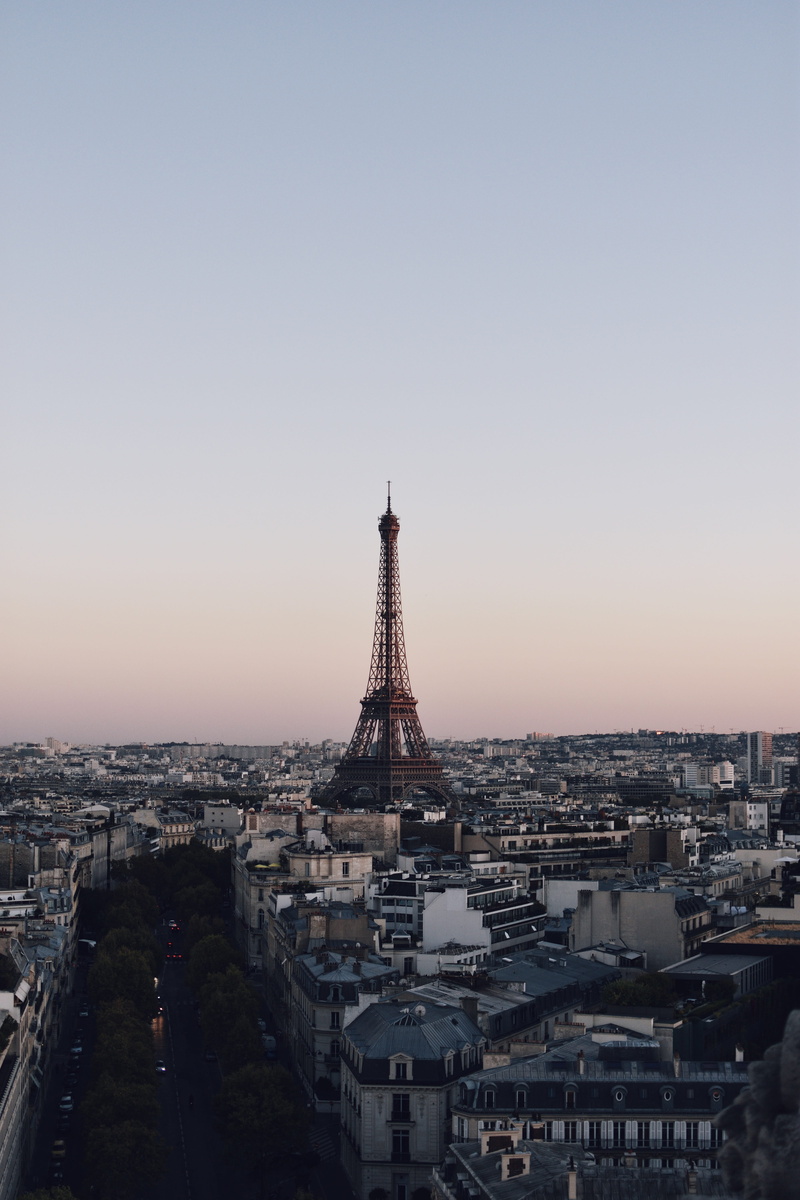 sky, aerial View, city Life, tourism, built Structure, urban Scene, outdoors, eiffel Tower, sunset, french Culture, travel Destinations, tourist, dusk