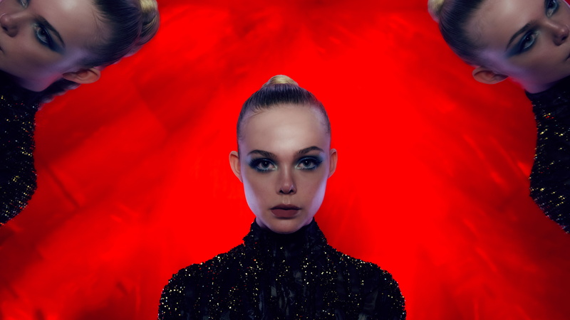 staring, neck, woman, black, top, turtle, Elle Fanning, upfront, 8K, The Neon Demon
