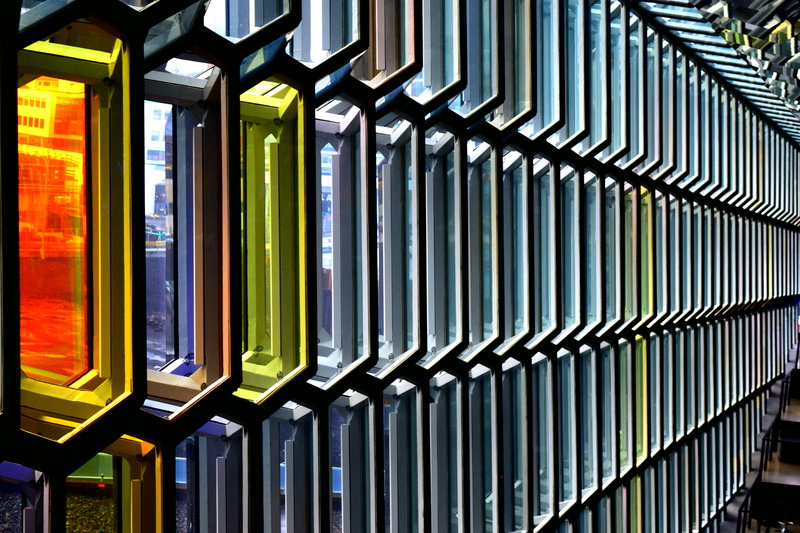 in a row, europe, urban, harpa, sunlight, music, rows, iceland, pattern, building, no people, indoors, natural, close-up, colour, minimal, minimalistic