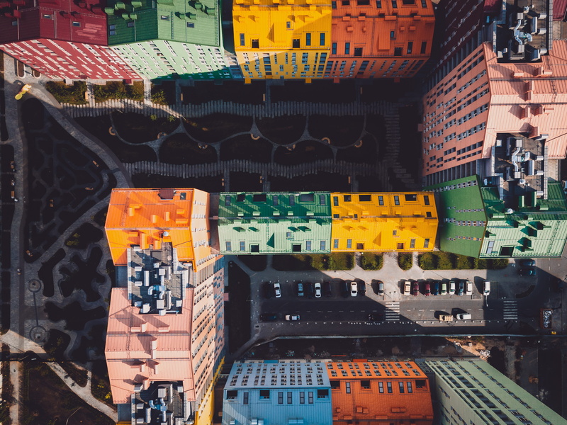 city, color, high rise, estate, aerial, colourful, rooftop, buildings, urban Skyline, city Life, apartment block, architecture, birds eye, 2K, aerial View