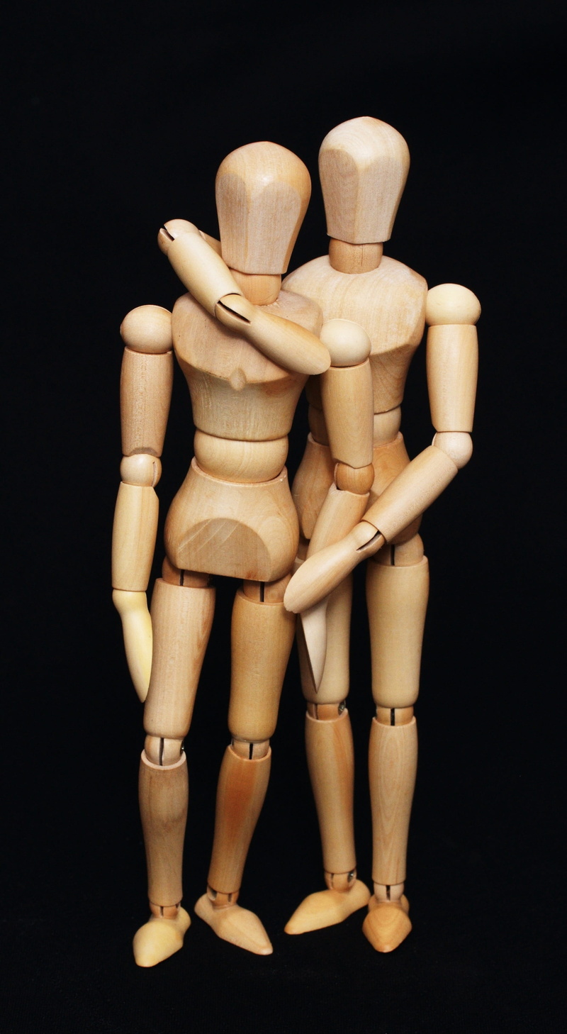 equality, gesturing, male likeness, cut out, brown, dolls, two, human, 2K, art and craft, wood - material, friends, representation, still life, studio shot