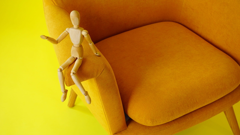 studio shot, model, yellow, minimal, brown, string, decor, wooden, artist, representation, indoors, pose, mannequin, close-up, decoration, design, style