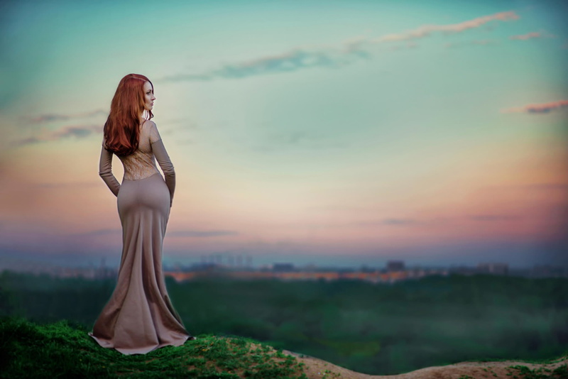 form, 1080P, waist, dress, redhead, figure