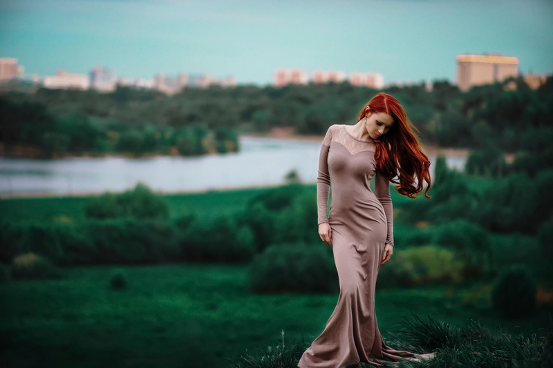 figure, 1080P, redhead, dress, waist, form