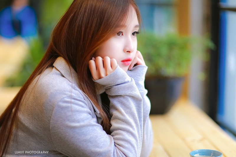 childhood, females, portrait, Asian, bangs, innocence, headshot, child, offspring, women, casual clothing, emotion, indoors, hairstyle, lifestyles, hand on chin