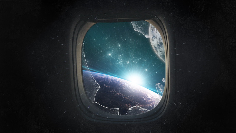 glowing, space art, window, 1080P, broken glass