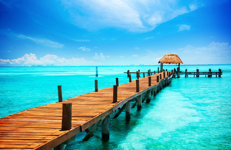 Sunny day, Wooden, Ocean, Pier, Dock, Blue sky, 2K