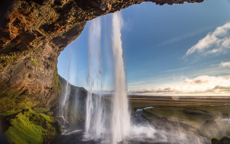 solid, environment, nature, waterfall, power, falling water, flowing water, rock, behind, beauty in nature, water, scenics - nature, sky, rock formation