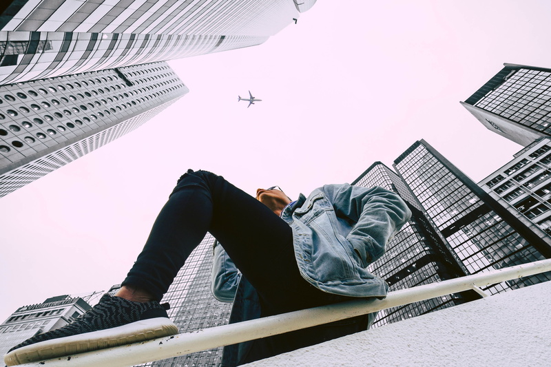 nature, plane, young adult, built structure, sky, man, blue, photography, black, denim, 5K, wall, railing, buildings, casual clothing, daytime, pants