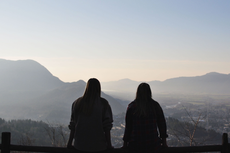 friendship, lifestyles, women, blue, canada, mountain range, girls, togetherness, community, looking at view, sky, leisure activity, nature, real people