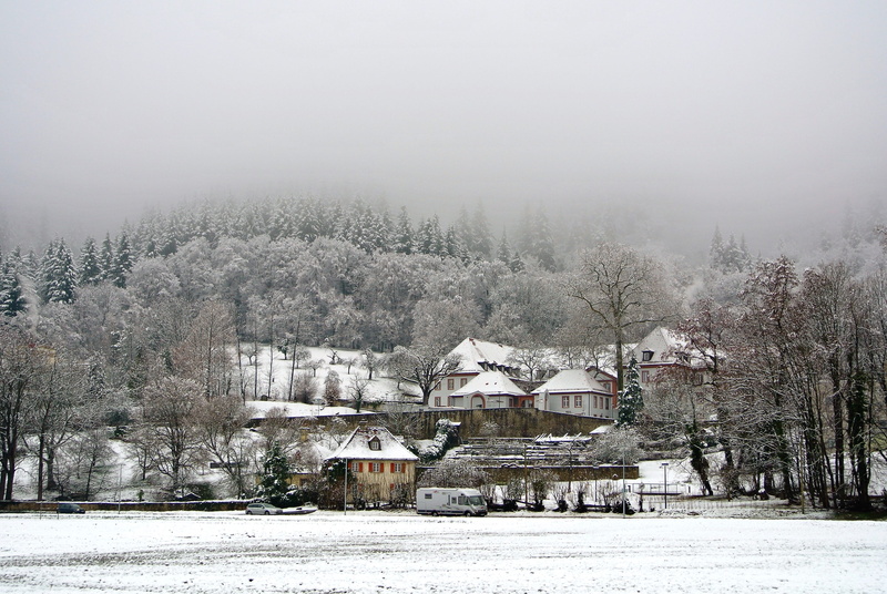 frosty, building exterior, weather, black forest, germany, beauty in nature, forest, built structure, Freiburg, building, Robert Bosch College, cold, snowing