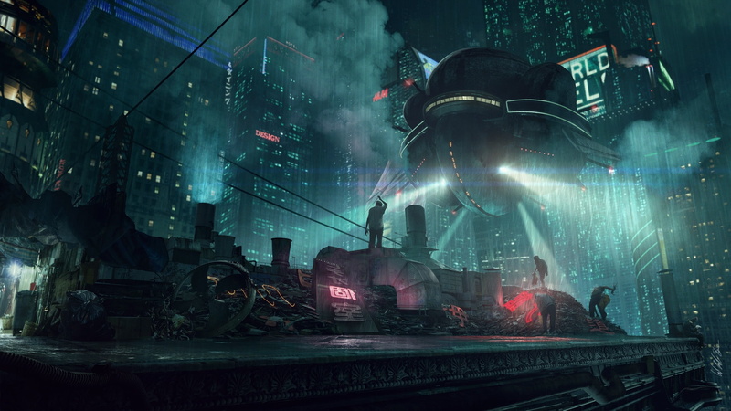 cyberpunk, 1080P, night, fantasy world, Fantasy, futuristic, raining, neon, sci-fi