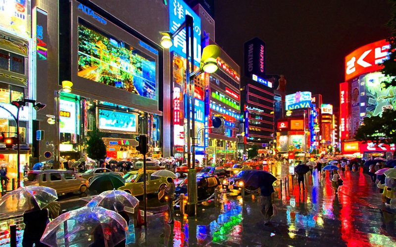 illuminated, lot, cityscape, rainy season, rise, high, city life, communication, group of people, multi colored, umbrella, outdoors, building exterior