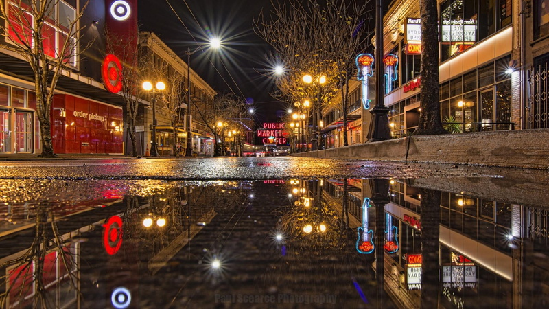 canal, outdoors, city street, puddle, wet, reflection, lighting equipment, nature, city, built structure, illuminated, water, transportation, street light