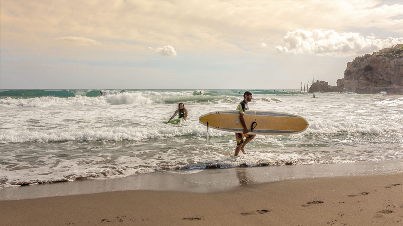 beauty in nature, surfing, seashore, outdoors, surfboard, wet, horizon over water, sport, motion, reflection, sea, surfer, black, white, nature, coast