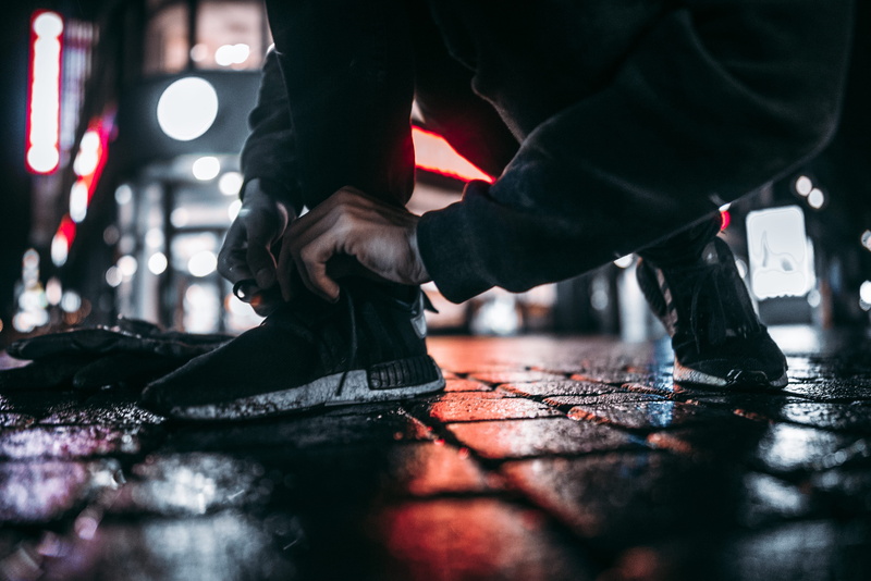 wearing, holding, strength, show, adult, shoes, working, night, wet, close-up, human body part, sneakers, adidas, protection, person, 4K, one person, illuminated