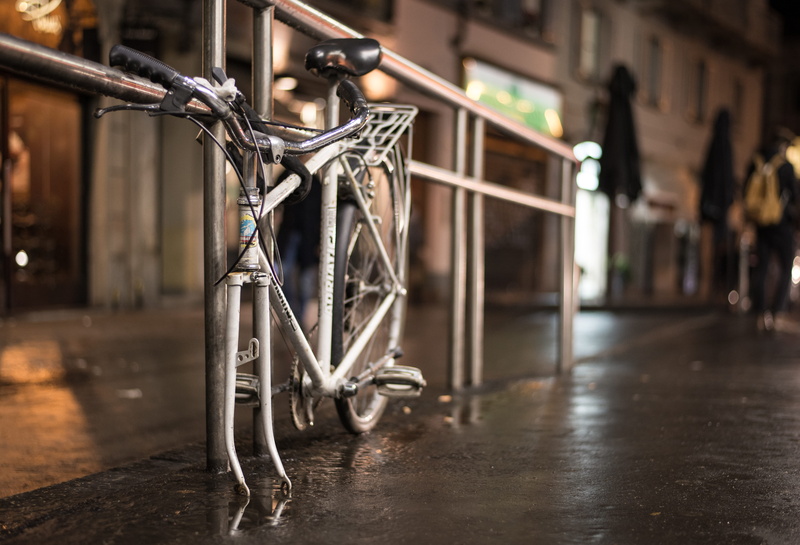 metropolitan city of milan, indoors, building, metal, hanging, day, no people, absence, wet, built structure, bike, architecture, italy, city, focus on foreground