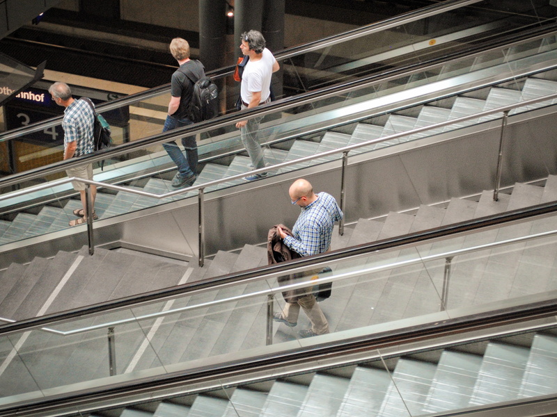stairs, transportation, subway, architecture, staircase, building, standing, built structure, walk, walking, 2K, occupation, glass - material, escalator