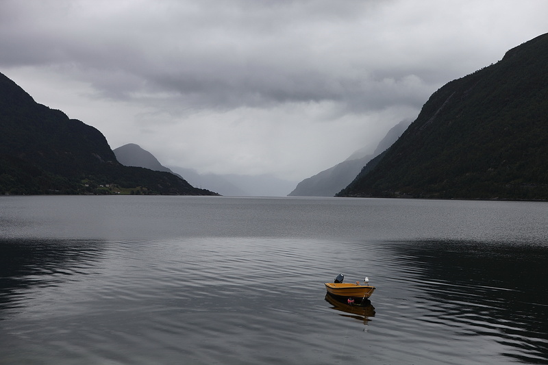 5K, overcast, boat, nordfjord, cloud - sky, trueb, mode of transportation, nautical vessel, cliff, cliffs, environment, mountain, fjord, transportation