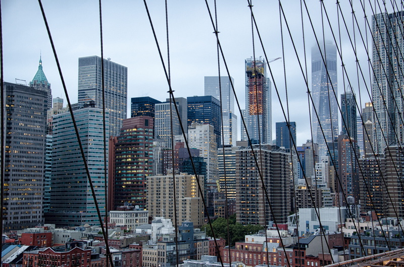 town center, brooklyn bridge, downtown district, trueb, outdoors, foggy, office building exterior, new york, cityscape, bridge, 4K, office, sky, skyscrapers