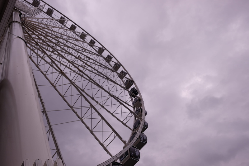 electric fan, amusement park, theme park, united states, flugelhorn, transportation, day, architecture, geometric shape, seattle wheel, beverage, built structure