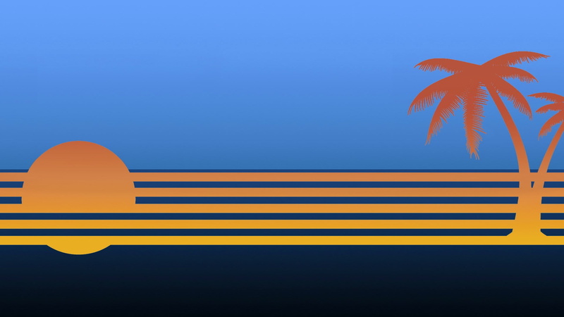 bed, Sun, shape, lines, day, copy space, sea, palm trees, symbol, digital art, no people, sky, architecture, red, clear sky, blue, yellow, horizon, orange