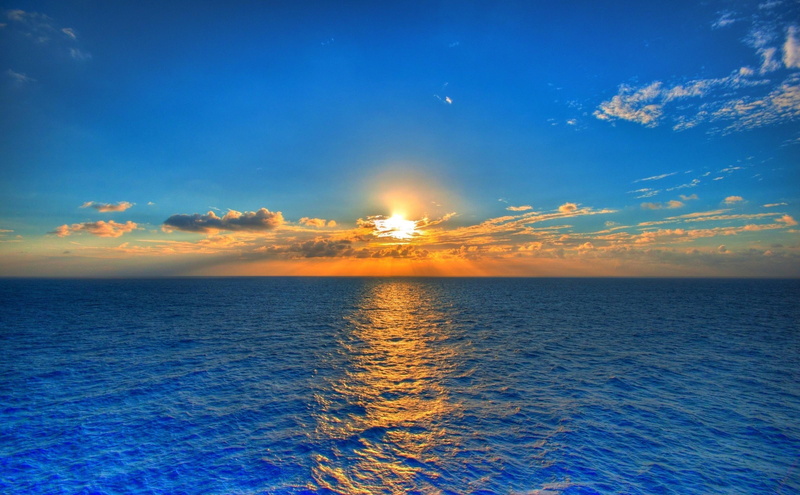 path, 2K, sea, line, clouds, horizon, reflection, sun, sky, ripples