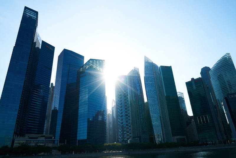 perspective, city, reverse light, bright, high, office, modern, building exterior, clear sky, tall - high, city life, luxury, day, nature, solar, magnificent