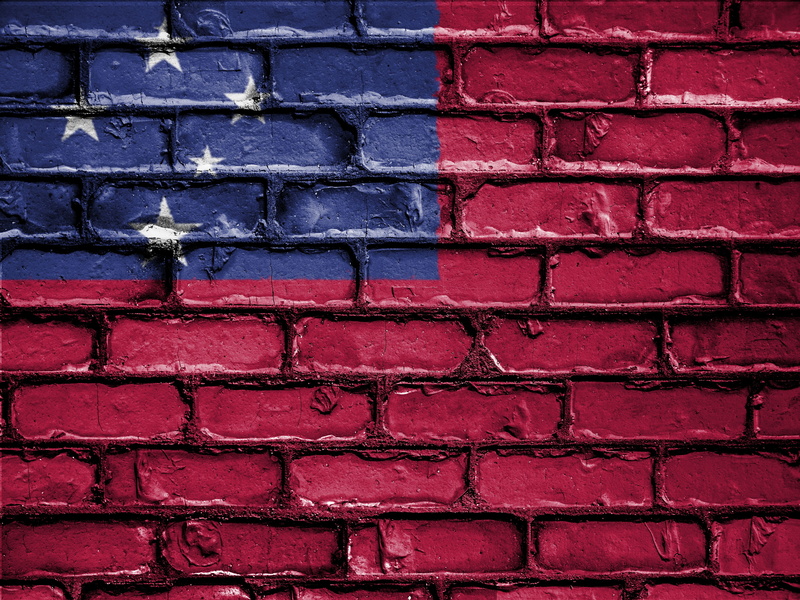 patriotic, brick, emblem, wall, flag, outdoors, no people, country, art and craft, graffiti, symbol, architecture, red, banner, nation, samoa, 4K, patriotism