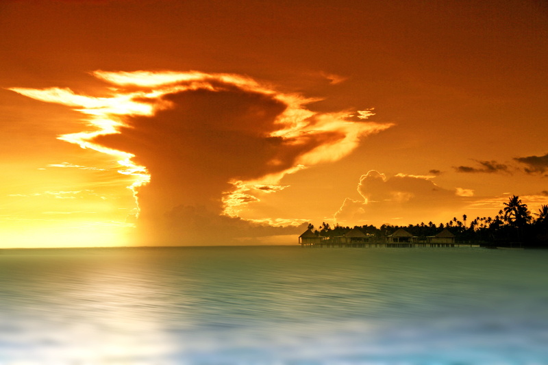 beauty in nature, water, tranquility, no people, clouds, cloud - sky, thunderstorm, horizon, nature, sea, orange color, scenics - nature, idyllic, power in nature