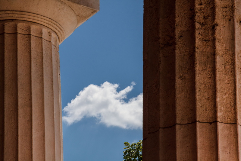 low angle view, ancient, old ruin, doric columns, cemetery, architecture, sky, 4K, archaeology, rock carving, ancient civilization, building exterior