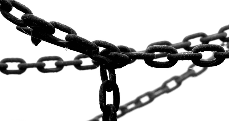 outdoors, iron, day, barrier, chain, no people, nature, tangled, safety, close-up, selective focus, metal, clear sky, strength, boundary, sky, chains, protection