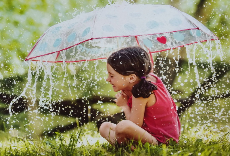 Grass, 1080P, Girl, Umbrella, Little Girl, Photography, Rain, Child, Brunette