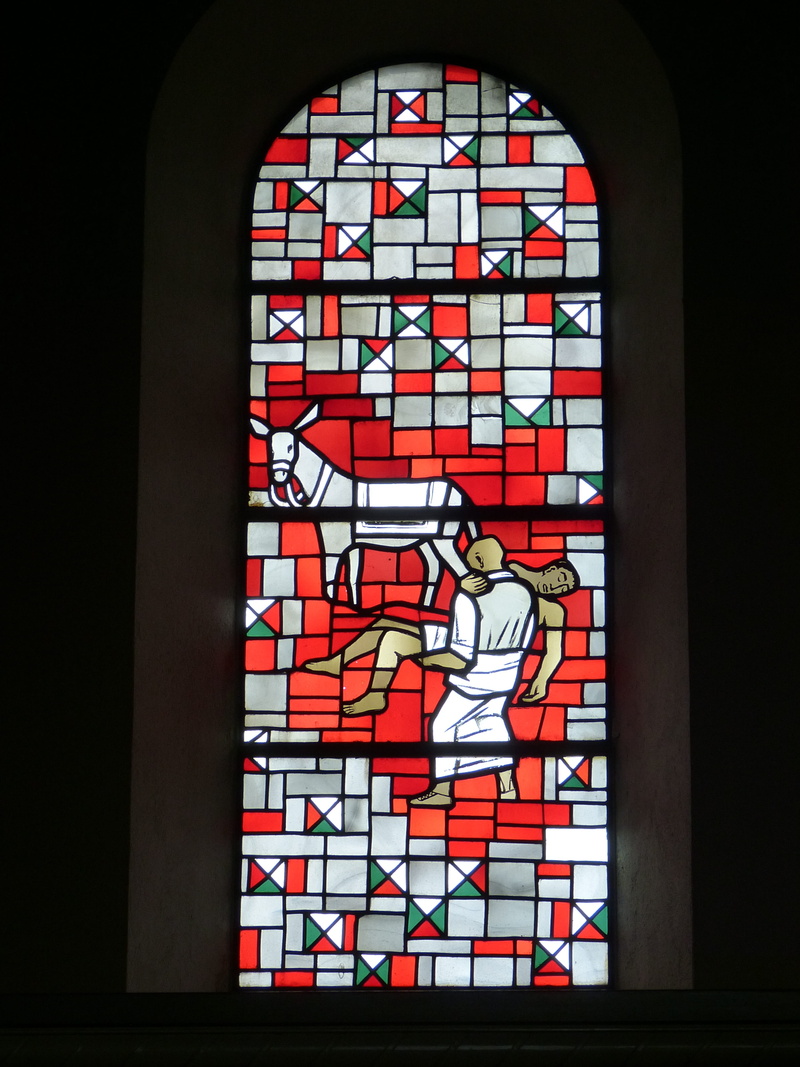 stained glass, religion, day, 4K, church, glass, indoors, design, samaritans, place of worship, christianity, built structure, pattern, building, injured