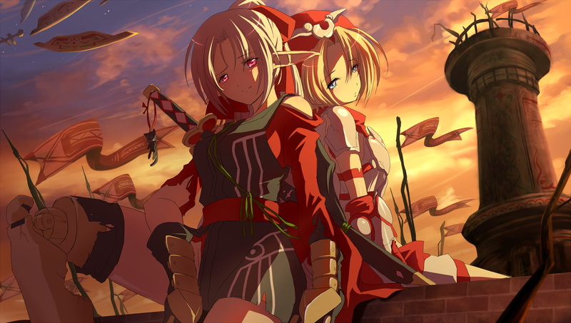 night, Anime, art and craft, elf, illuminated, nature, lighting equipment, sunset, built structure, building exterior, no people, katana, outdoors, anime girls