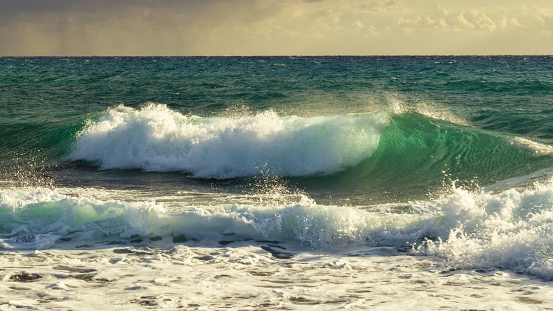 land, sky, motion, surfing, weather, body, seascape, sport, breaking, water, clouds, sea, beach, 4K, power in nature, scenics - nature, splashing, horizon over water