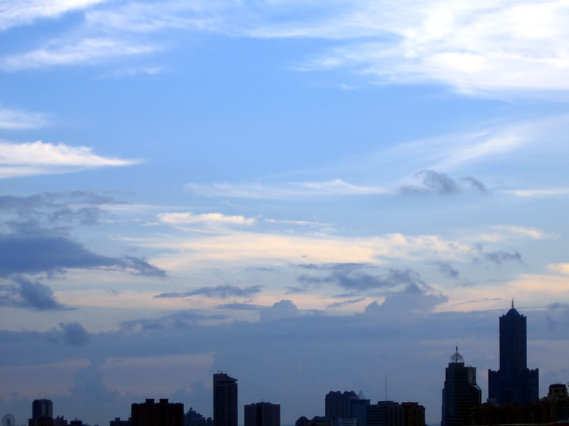 form, expanse, azure, seen, outline, landscape, sunset, heaven, vast, tower, building exterior, sky, celestial, skyscraper, building, shape, clouds, apartments