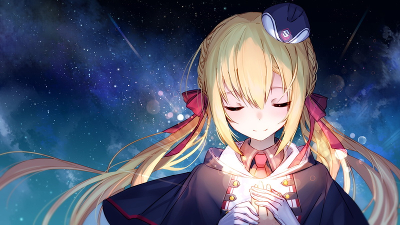 portrait, holding, clothing, night, illuminated, child, headshot, leisure activity, front view, nature, waist up, blonde, childhood, Anime, obscured face