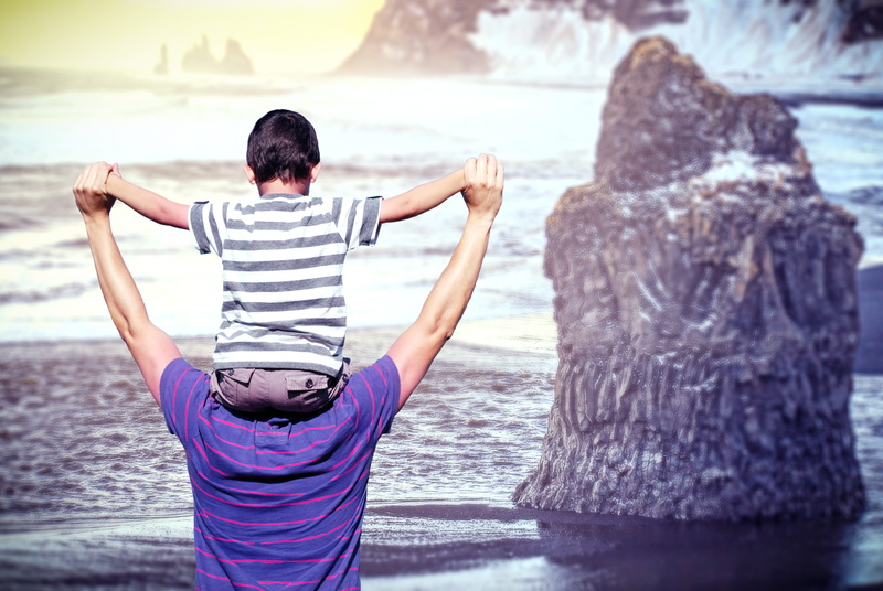 kid, uncle, summer, child, sea, lifestyles, rear view, males, men, water, enjoying, banner, boys, waist up, people, offspring, arms raised, dad