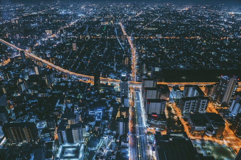 skyscraper, building, connection, top view, japan, aerial view, illuminated, outdoors, night city, travel destinations, high angle view, office building exterior