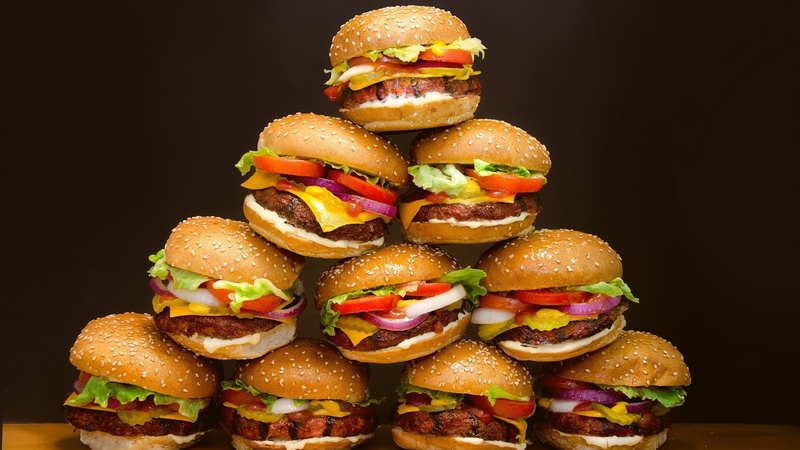 food, bread, meat, hamburgers, vegetables, 2K