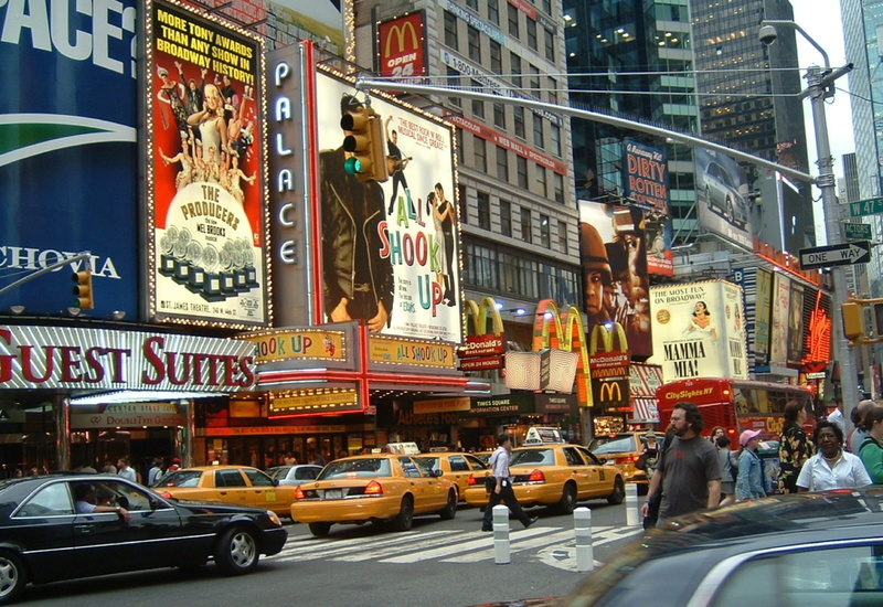 motor vehicle, building exterior, city life, cityscape, rise, car, city street, urban, vehicles, built structure, 1080P, times square, taxi, new york