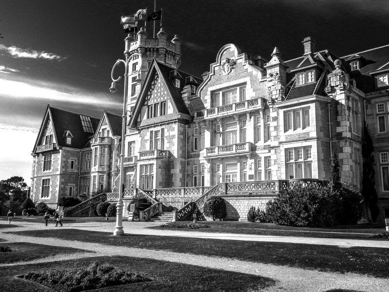 history, low angle view, santander, royal palace, city, grayscale, nature, spire, castle, monument, place of worship, built structure, palace, sky, mansion